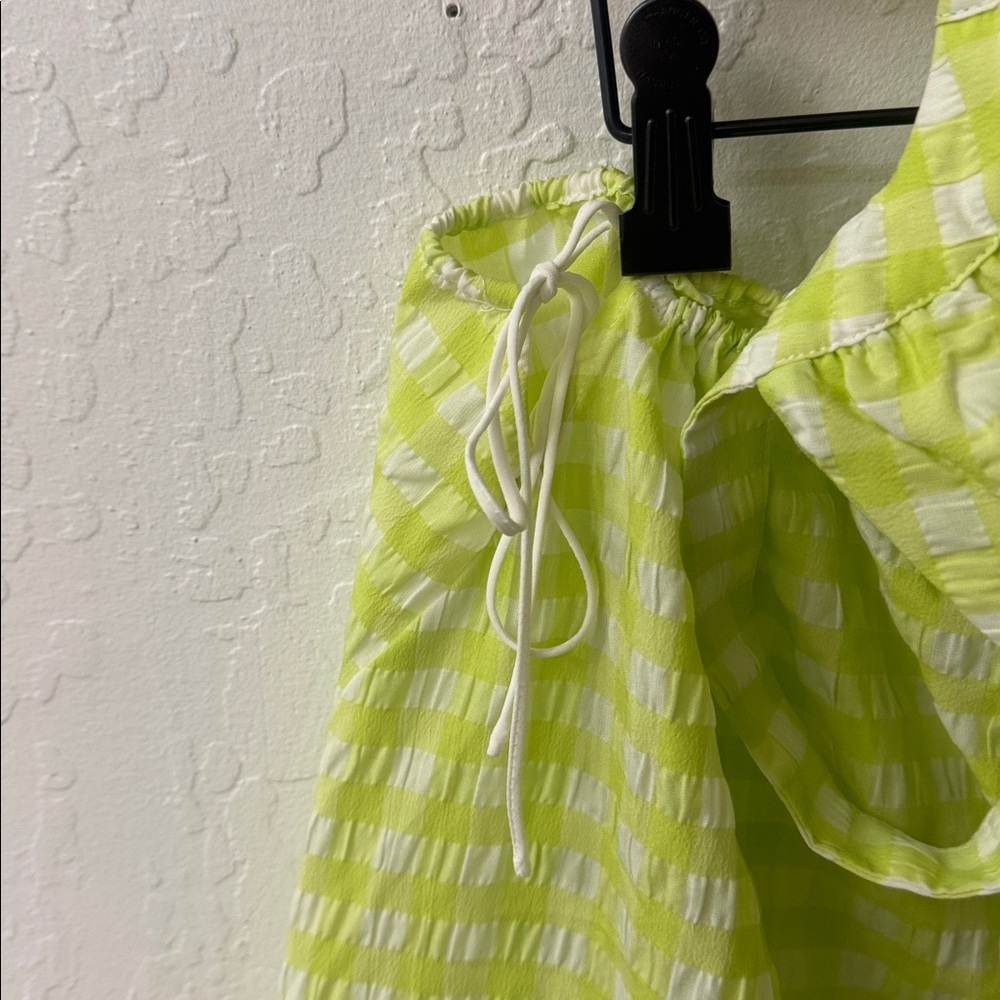 For Love & Lemons Maureen Midi Dress Lime Green Gingham Cutout Small Neon NWT - Picture 5 of 7